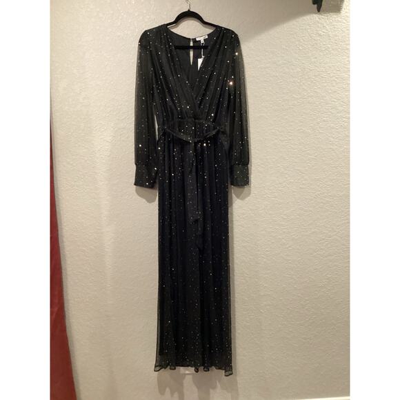 Baltic Born black Abigail sequin v neck Sparkle Gown maxi dress size XL NWT - Picture 7 of 11